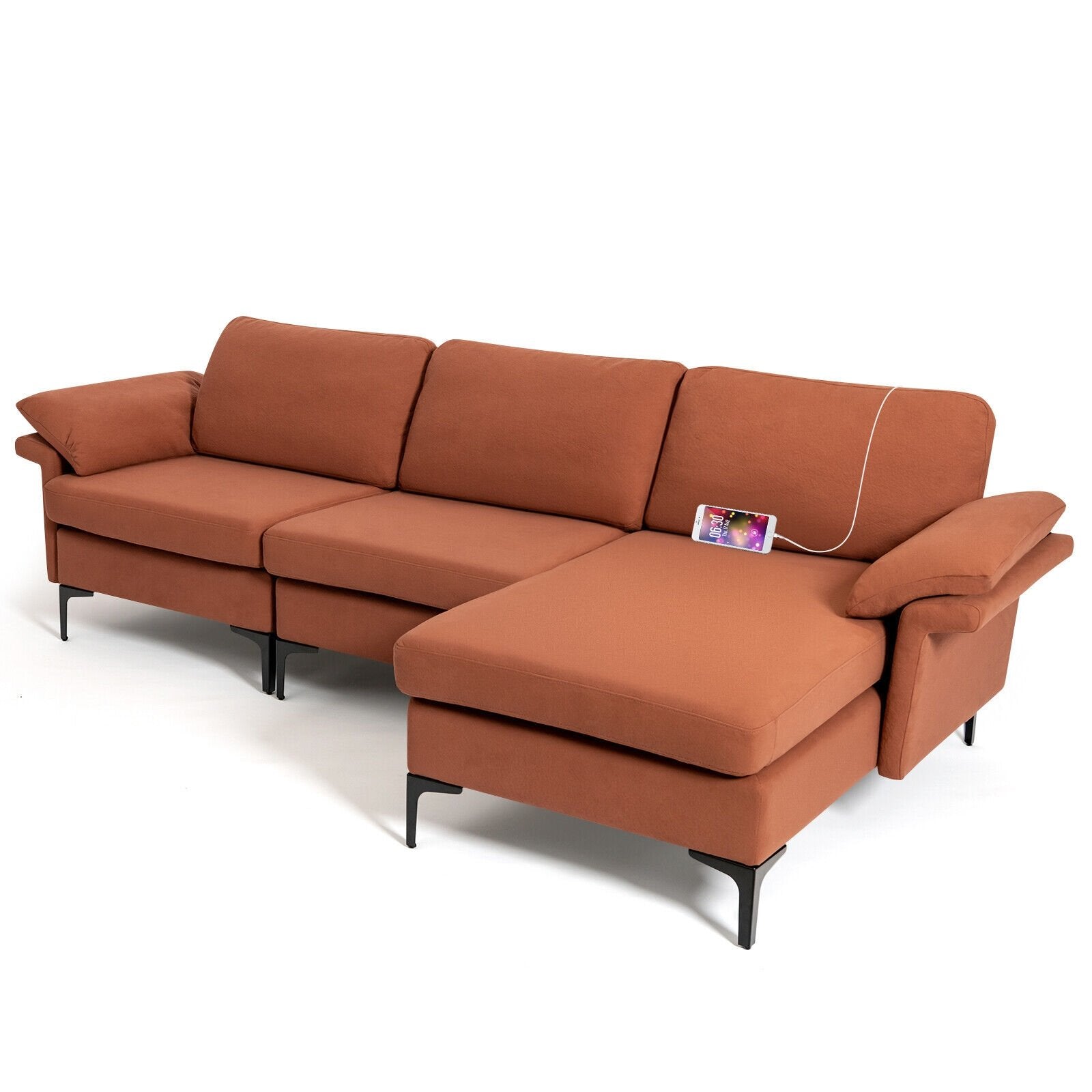 Extra Large Modular L-shaped Sectional Sofa with Reversible Chaise for 4-5 People-Rust Red, Red Sofas & Loveseats   at Gallery Canada