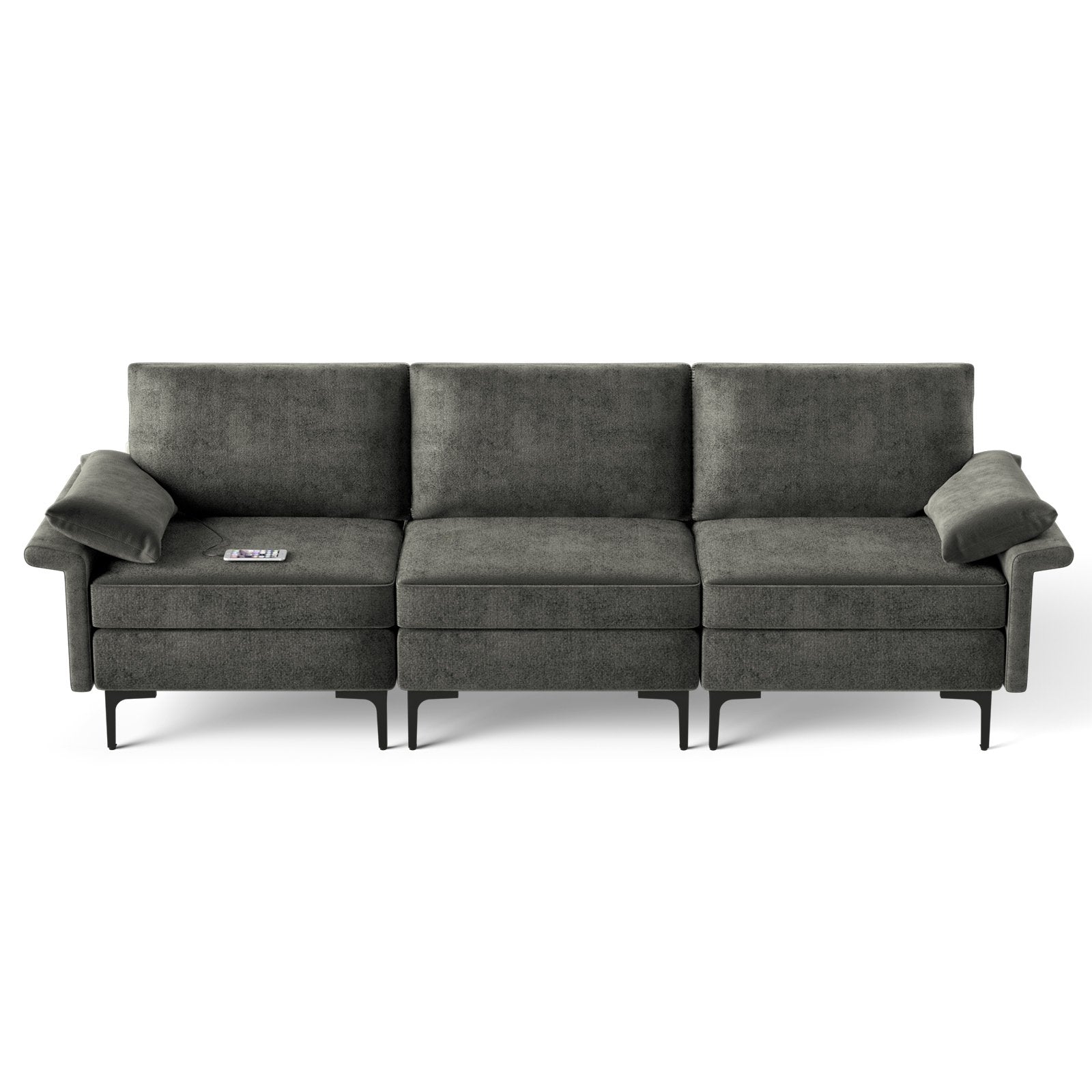 Large 3-Seat Sofa Sectional with Metal Legs and 2 USB Ports for 3-4 people, Gray Sofas & Loveseats   at Gallery Canada