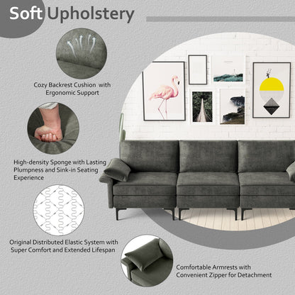 Large 3-Seat Sofa Sectional with Metal Legs and 2 USB Ports for 3-4 people, Gray Sofas & Loveseats   at Gallery Canada