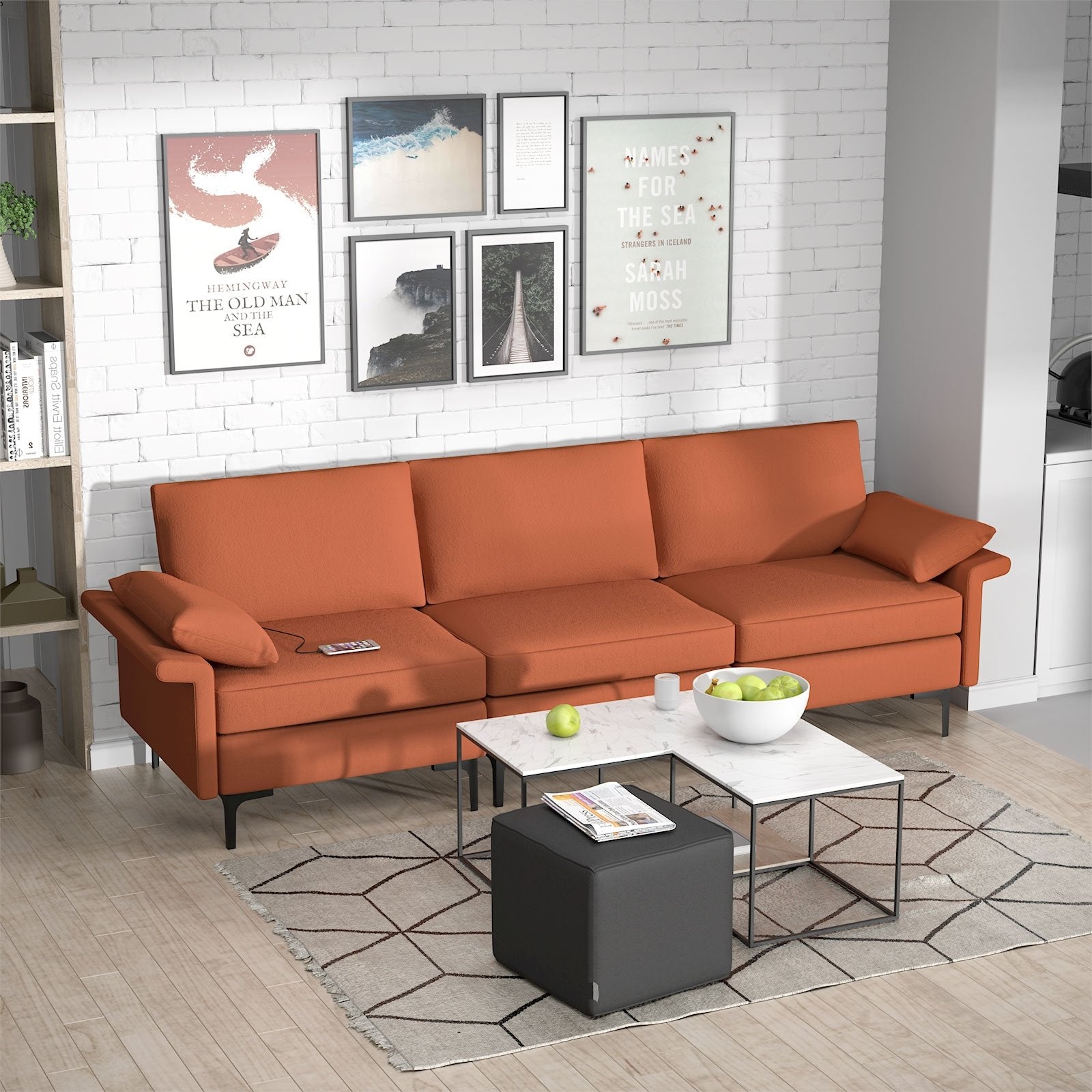 Large 3-Seat Sofa Sectional with Metal Legs and 2 USB Ports for 3-4 people, Red Sofas & Loveseats   at Gallery Canada