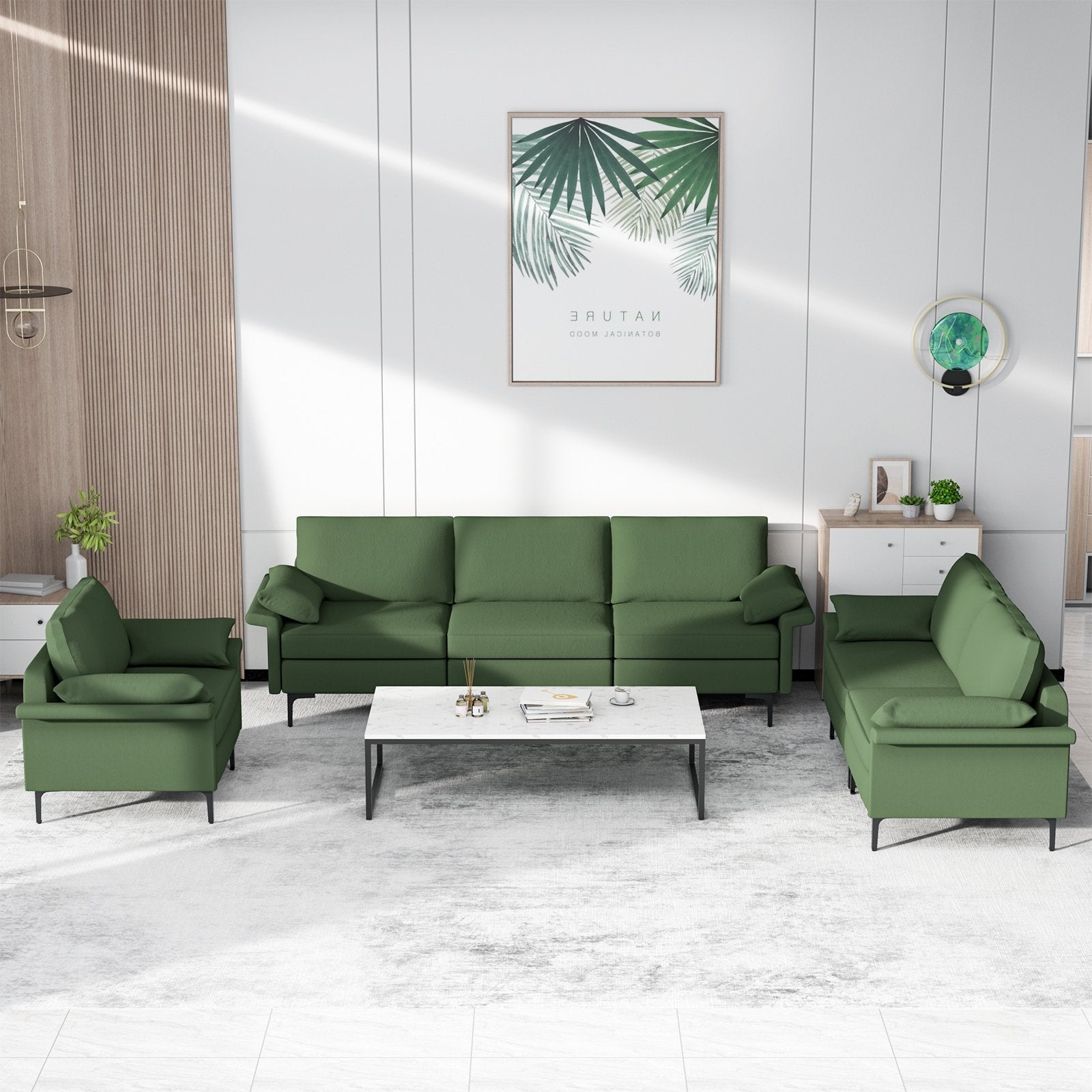 Large 3-Seat Sofa Sectional with Metal Legs and 2 USB Ports for 3-4 people, Army Green Sofas & Loveseats   at Gallery Canada