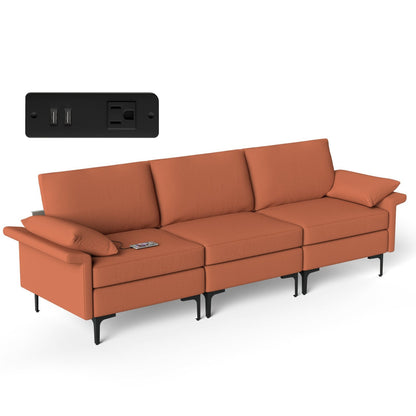 Large 3-Seat Sofa Sectional with Metal Legs and 2 USB Ports for 3-4 people, Red Sofas & Loveseats   at Gallery Canada