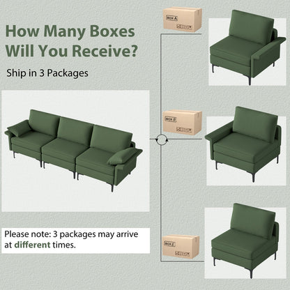 Large 3-Seat Sofa Sectional with Metal Legs and 2 USB Ports for 3-4 people, Army Green Sofas & Loveseats   at Gallery Canada