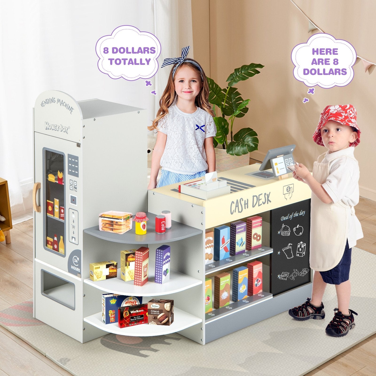 Kids Grocery Store Playset with Cash Register POS Machine, Gray Play Kitchen Sets   at Gallery Canada