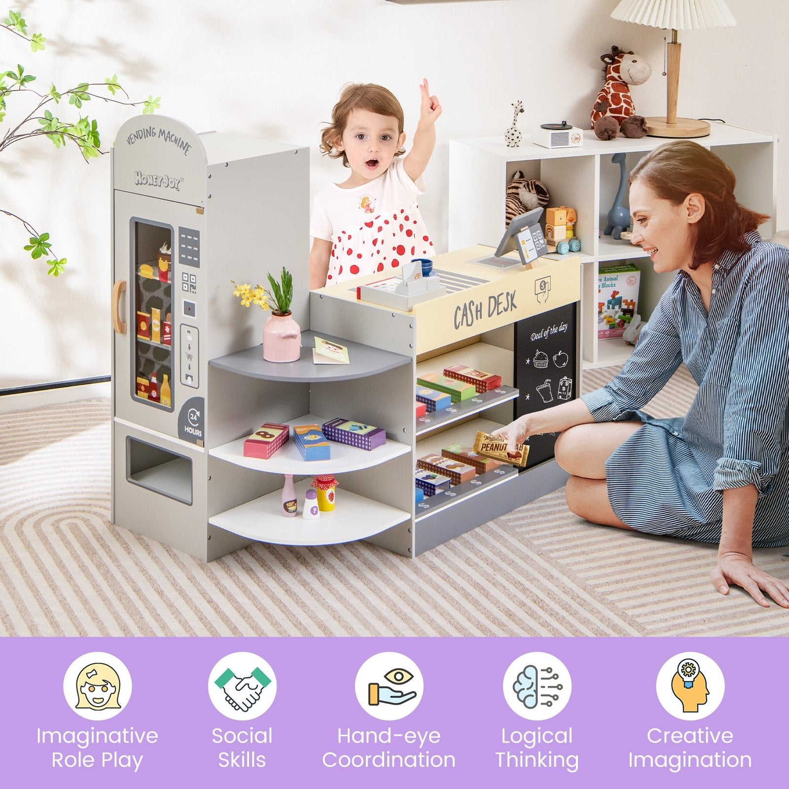 Kids Grocery Store Playset with Cash Register POS Machine, Gray Play Kitchen Sets   at Gallery Canada