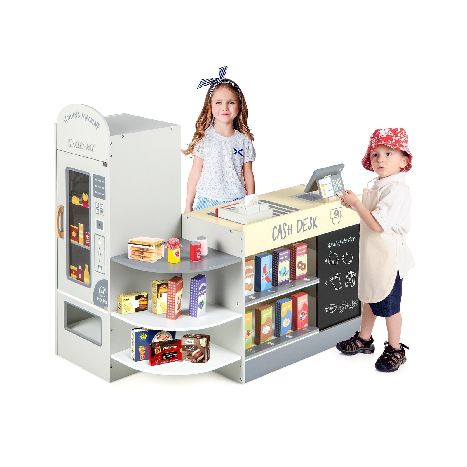 Kids Grocery Store Playset with Cash Register POS Machine, Gray Play Kitchen Sets   at Gallery Canada