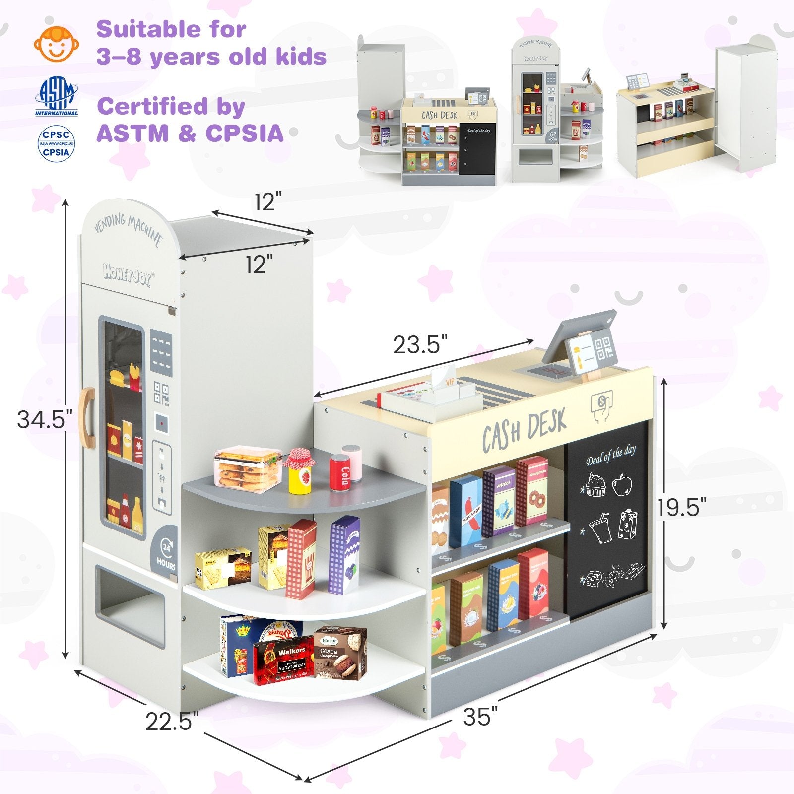 Kids Grocery Store Playset with Cash Register POS Machine, Gray Play Kitchen Sets   at Gallery Canada