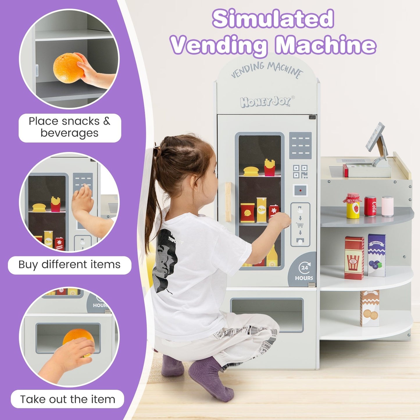 Kids Grocery Store Playset with Cash Register POS Machine, Gray Play Kitchen Sets   at Gallery Canada