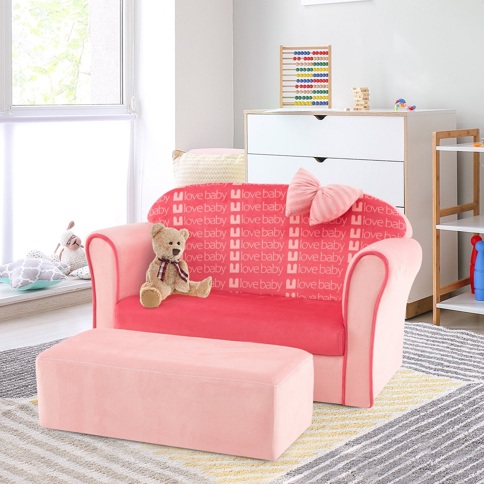 Ultra Soft Velvet Kids Sofa Chair Toddler Couch with Ottoman, Pink Kids Chairs & Seating   at Gallery Canada