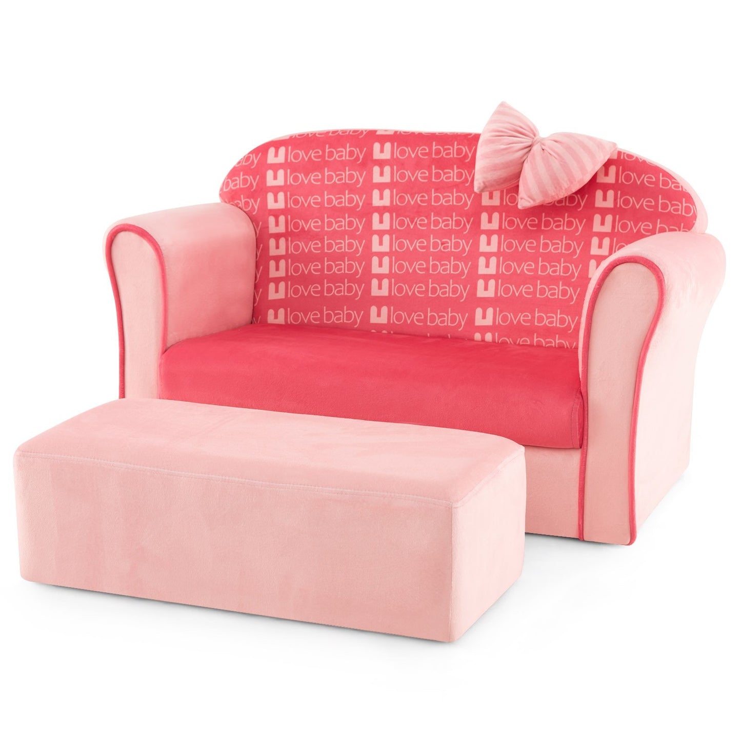 Ultra Soft Velvet Kids Sofa Chair Toddler Couch with Ottoman, Pink Kids Chairs & Seating   at Gallery Canada