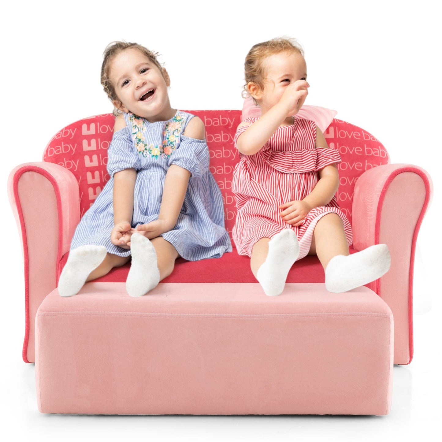 Ultra Soft Velvet Kids Sofa Chair Toddler Couch with Ottoman, Pink Kids Chairs & Seating   at Gallery Canada