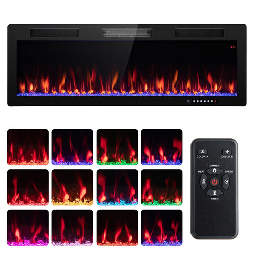 Electric Fireplace 40/50/60 Inches Recessed and Wall Mounted for 2' x 6' Stud-50 inches, Black