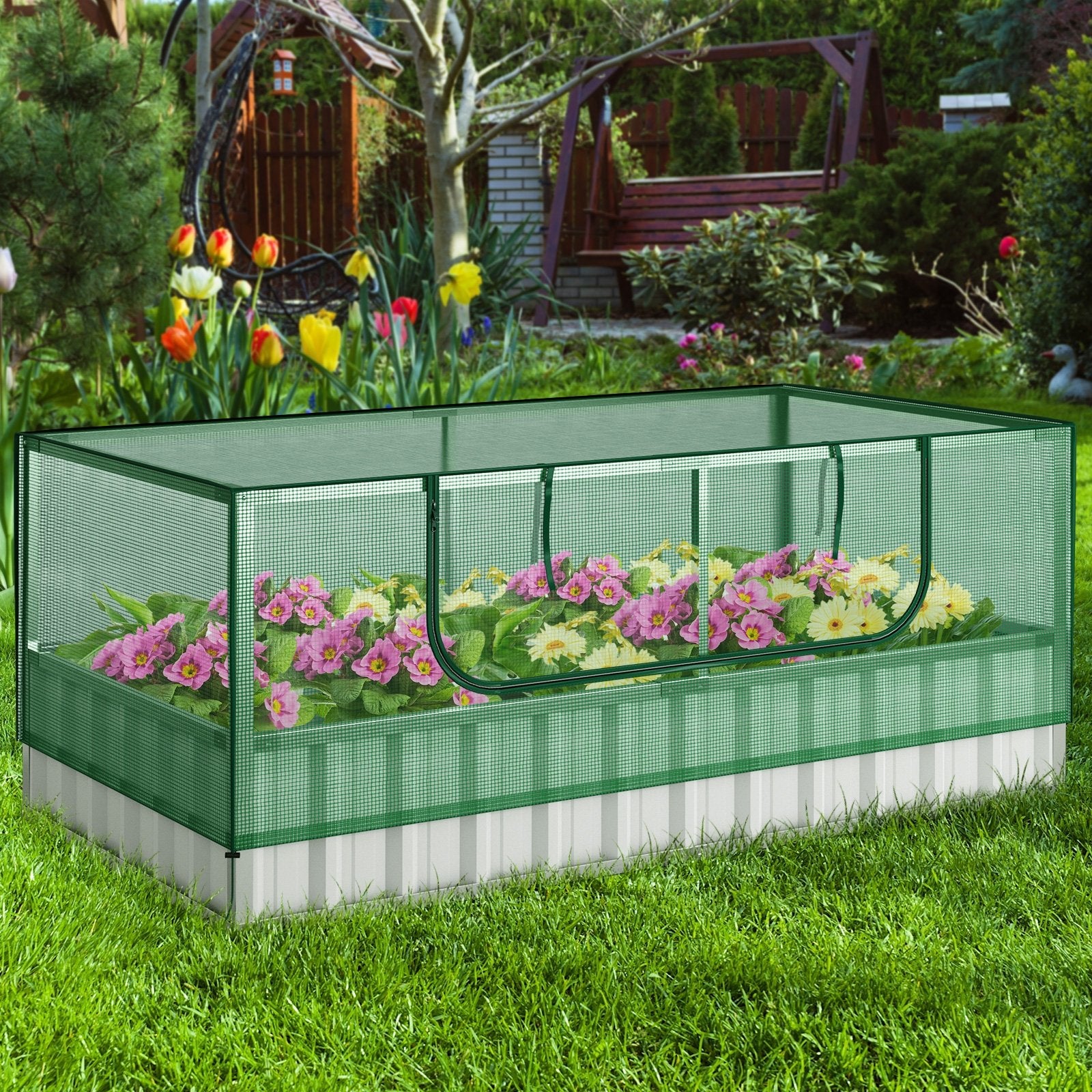 Galvanized Raised Garden Bed with Greenhouse Cover, Green Greenhouses   at Gallery Canada