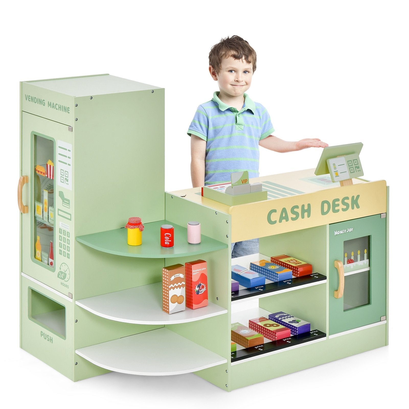 Kids Wooden Supermarket Play Toy Set with Checkout Counter, Green Pretend Toys   at Gallery Canada