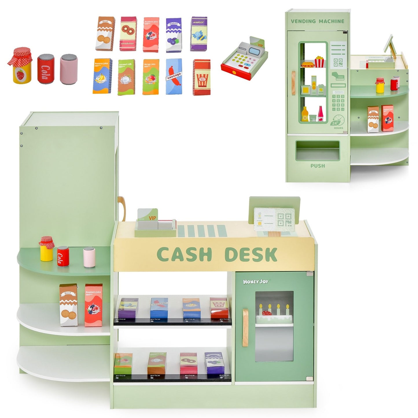 Kids Wooden Supermarket Play Toy Set with Checkout Counter, Green Pretend Toys   at Gallery Canada