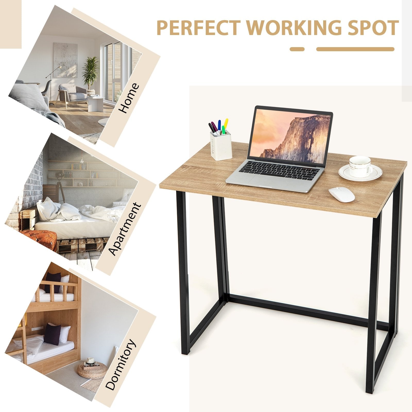 31 Inch Space-saving Folding Computer Desk for Home Office, Natural - Gallery Canada