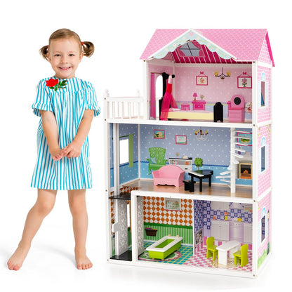 Wooden Dollhouse with Working Elevator and Rotatable Staircase, Pink Play Tents & Playhouse   at Gallery Canada