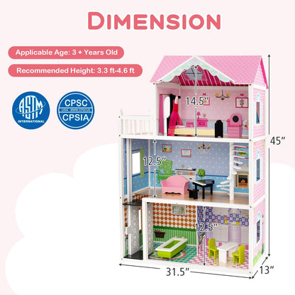 Wooden Dollhouse with Working Elevator and Rotatable Staircase, Pink Play Tents & Playhouse   at Gallery Canada