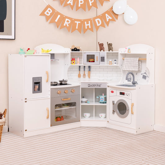 Corner Kids Play Kitchen with Washing Machine and Ice Maker Gift for Boys Girls, White Play Kitchen Sets White  at Gallery Canada