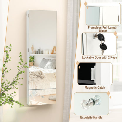 Wall Mounted Jewelry Armoire Organizer with Full-Length Frameless Mirror, White Jewelry Armoires   at Gallery Canada