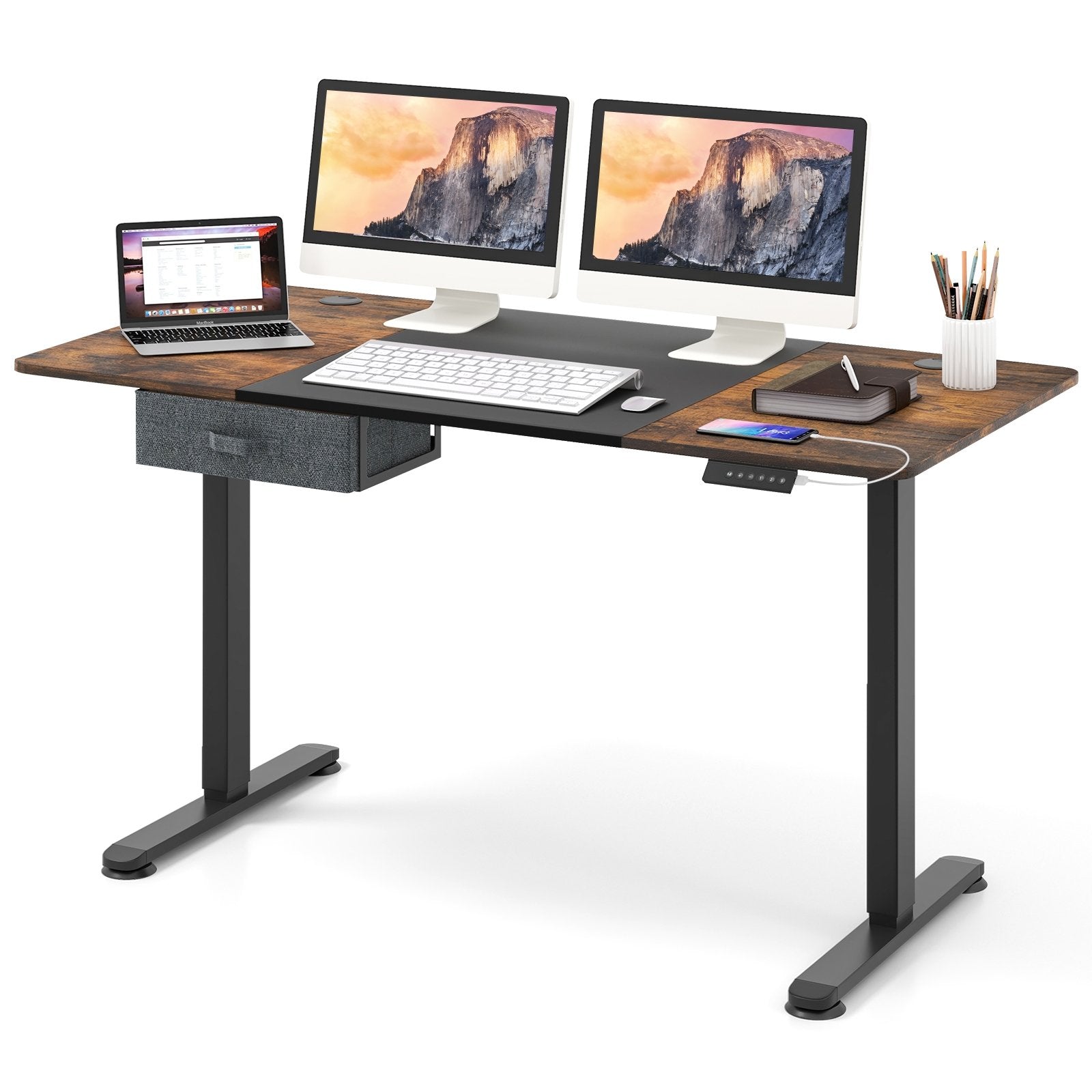 Height Adjustable Electric Standing Desk with USB Charging Port, Black Standing Desks   at Gallery Canada