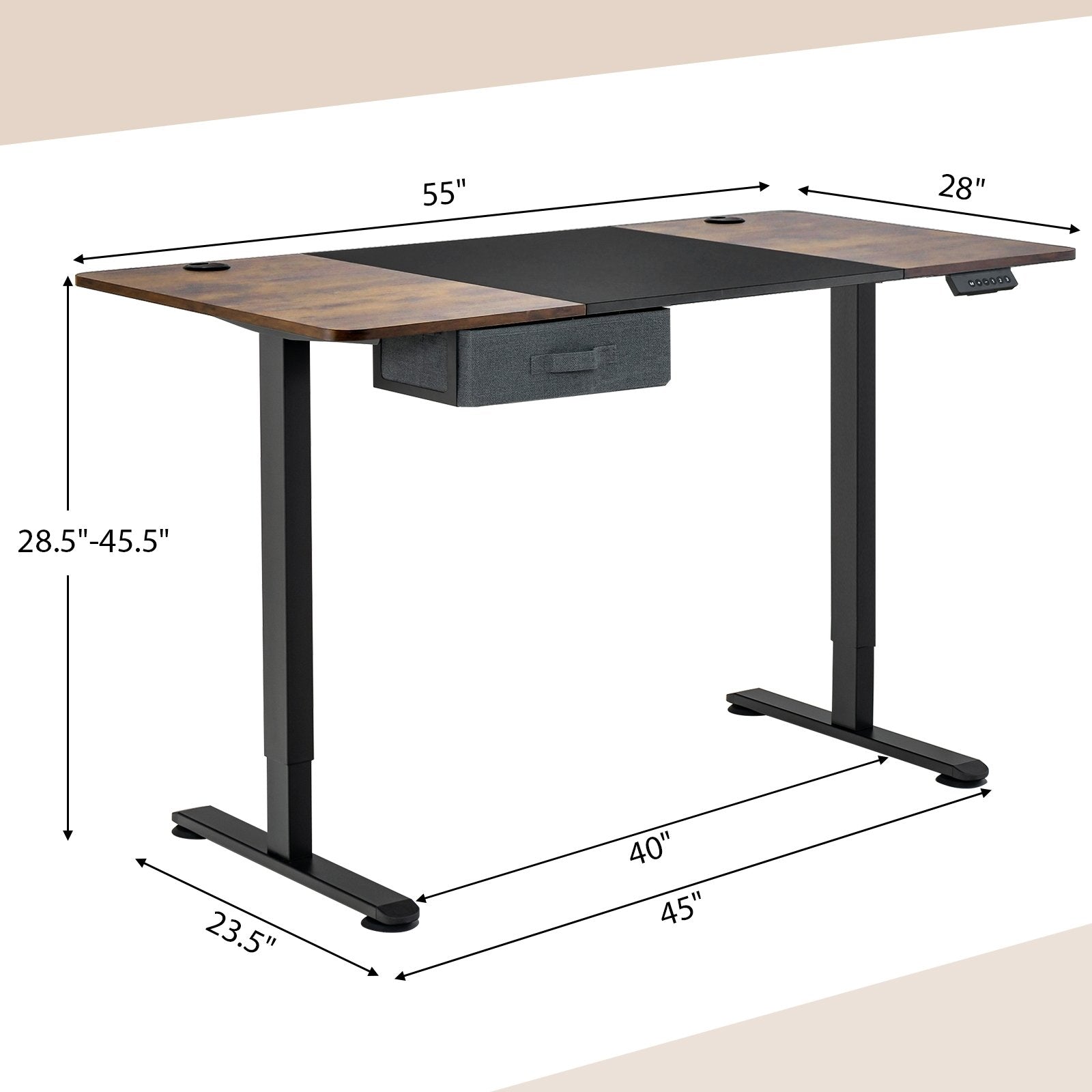 Height Adjustable Electric Standing Desk with USB Charging Port, Black Standing Desks   at Gallery Canada