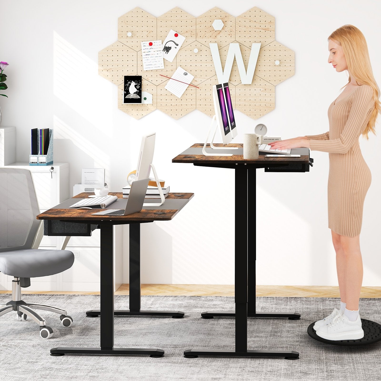 Height Adjustable Electric Standing Desk with USB Charging Port, Black Standing Desks   at Gallery Canada