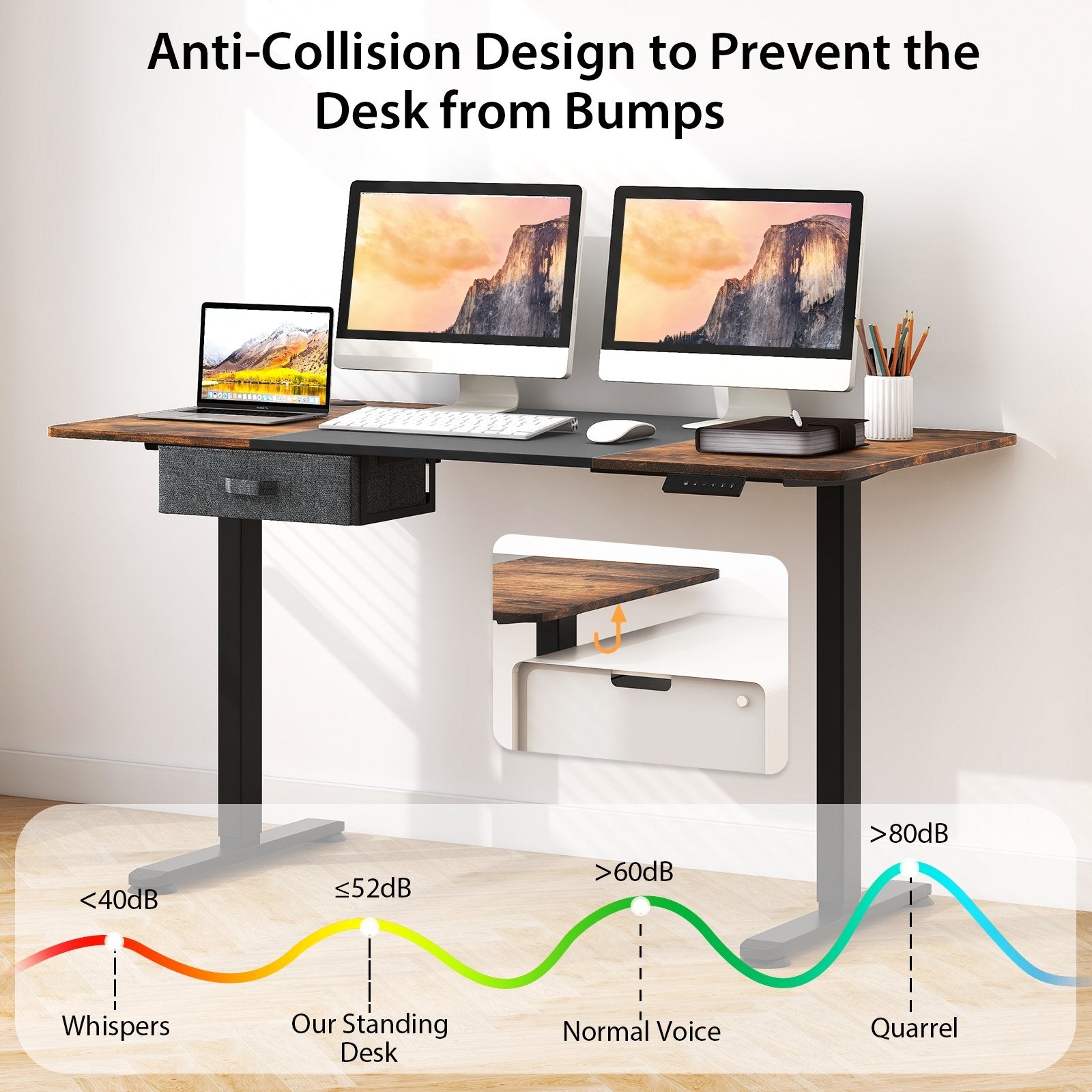 Height Adjustable Electric Standing Desk with USB Charging Port, Black Standing Desks   at Gallery Canada