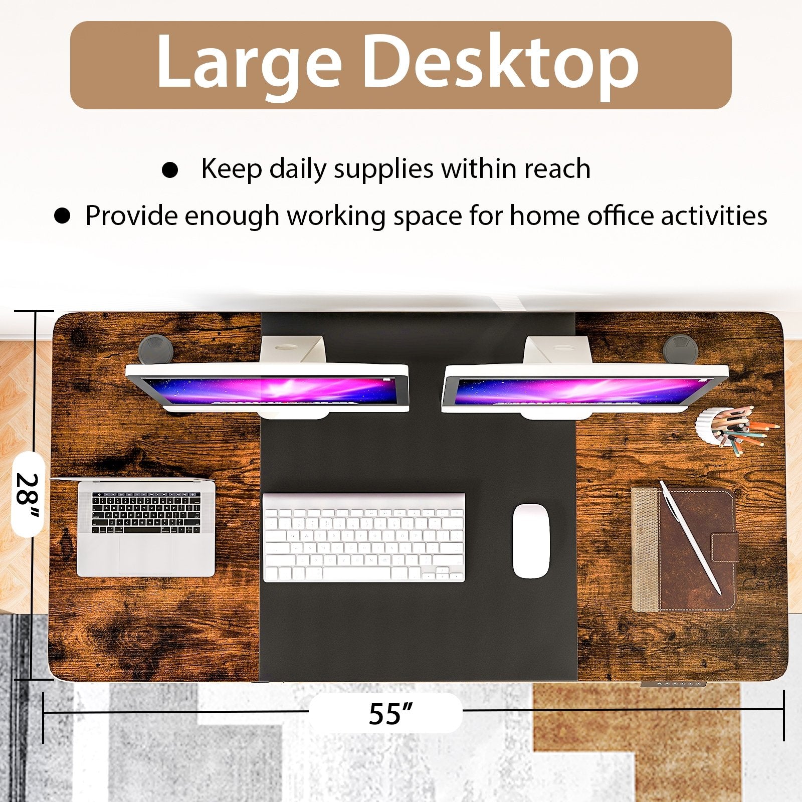 Height Adjustable Electric Standing Desk with USB Charging Port, Black Standing Desks   at Gallery Canada