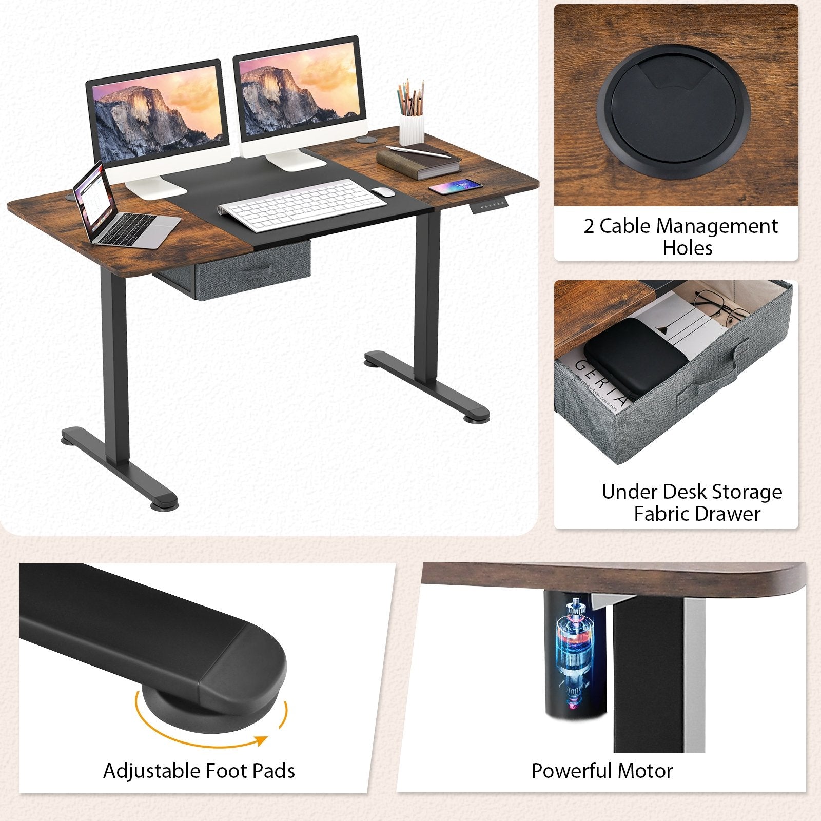 Height Adjustable Electric Standing Desk with USB Charging Port, Black Standing Desks   at Gallery Canada