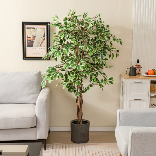 Artificial Ficus Tree Tall Faux Indoor Plant with 1008 Leaves Nursery Pot and Dried Moss, Green Faux Plants   at Gallery Canada