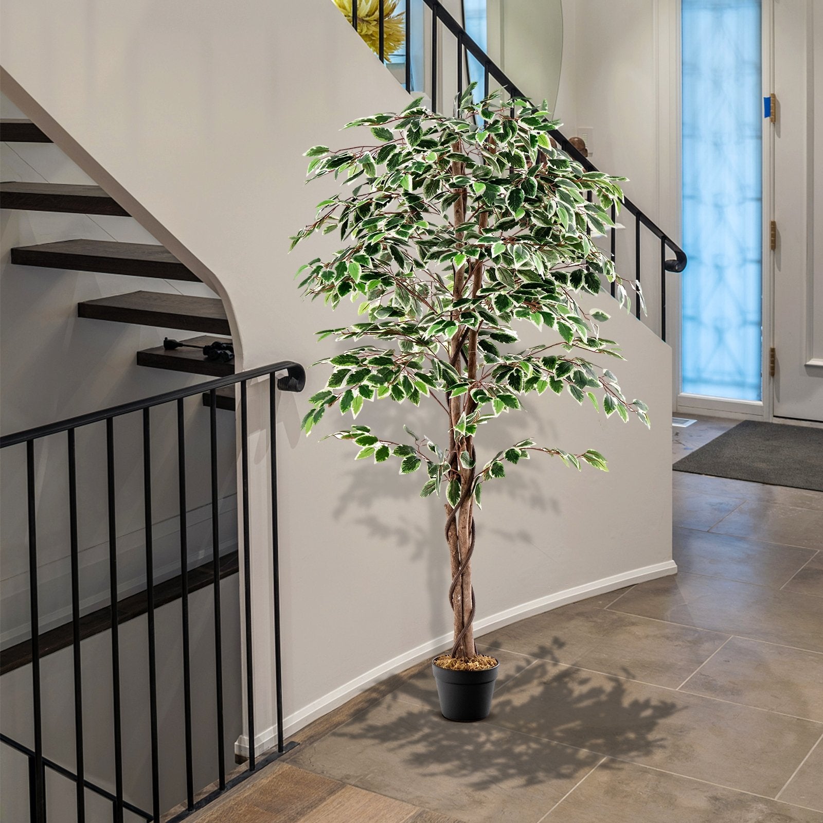 Artificial Ficus Tree Tall Faux Indoor Plant with 1008 Leaves Nursery Pot and Dried Moss, Green Faux Plants   at Gallery Canada