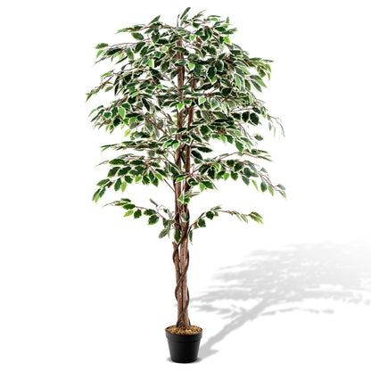 Artificial Ficus Tree Tall Faux Indoor Plant with 1008 Leaves Nursery Pot and Dried Moss, Green Faux Plants   at Gallery Canada