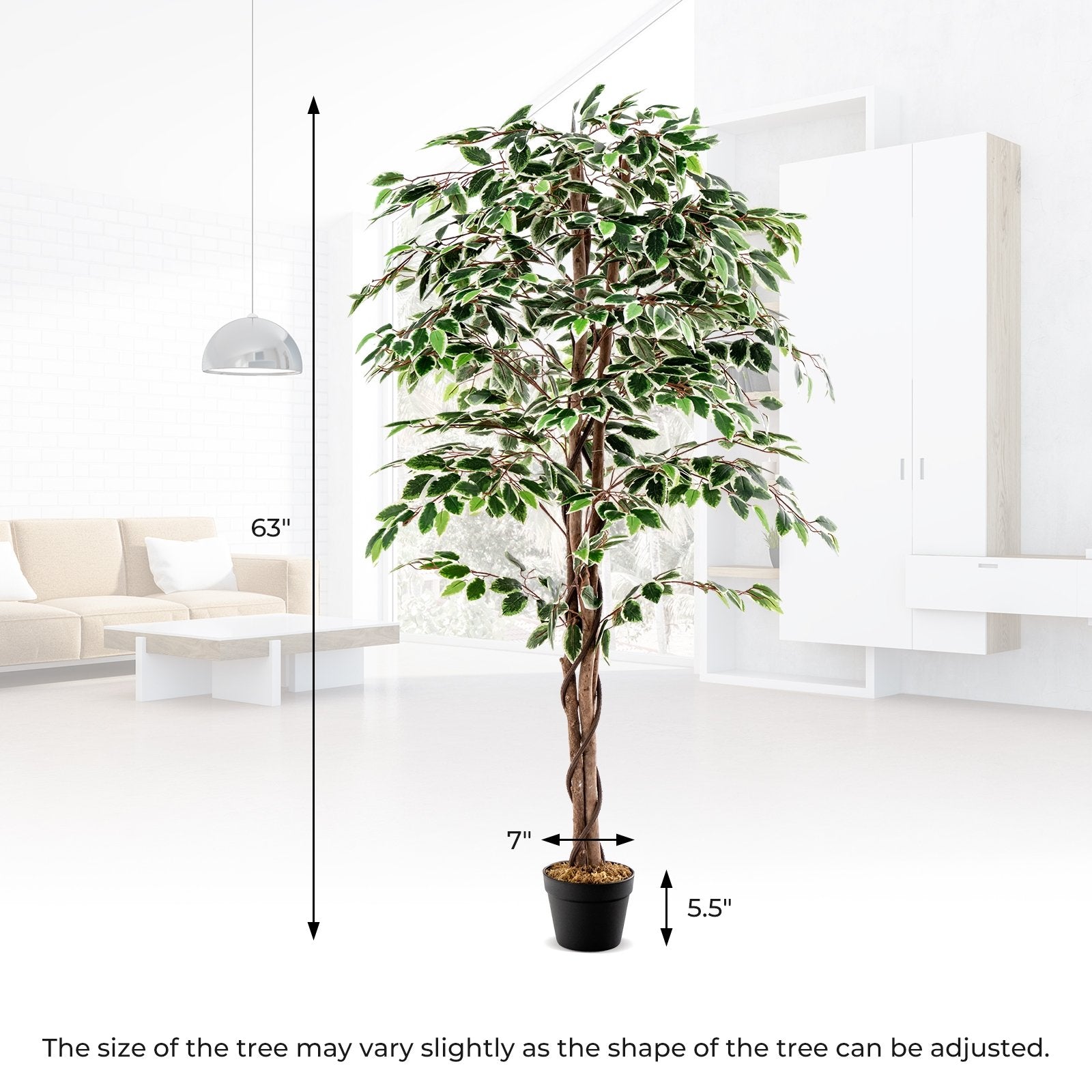 Artificial Ficus Tree Tall Faux Indoor Plant with 1008 Leaves Nursery Pot and Dried Moss, Green Faux Plants   at Gallery Canada