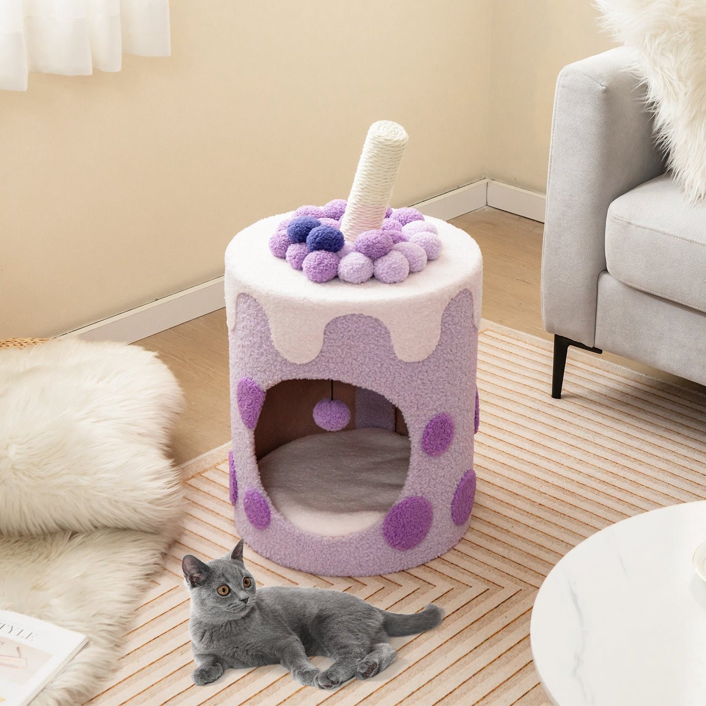 Bubble Tea Cat Tree Tower with Scratching Post, Purple Cat Trees Condos & Scratchers   at Gallery Canada