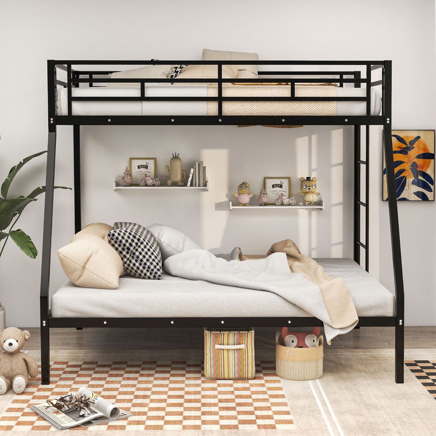 Space-saving Metal Slatted Bed Frame for Teens and Adults Noise-free No Box Spring Needed, Black Bunk Bed Frame   at Gallery Canada