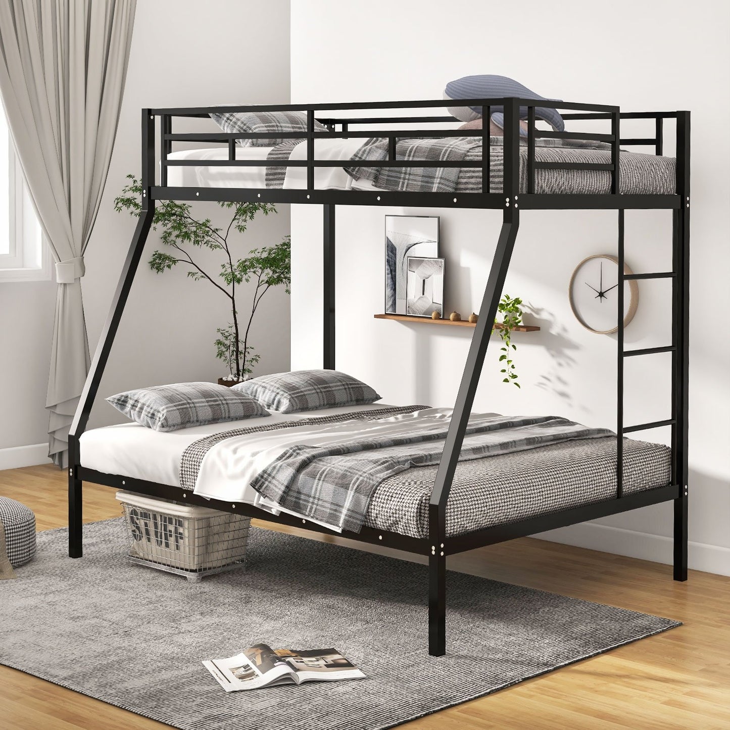 Space-saving Metal Slatted Bed Frame for Teens and Adults Noise-free No Box Spring Needed, Black Bunk Bed Frame   at Gallery Canada