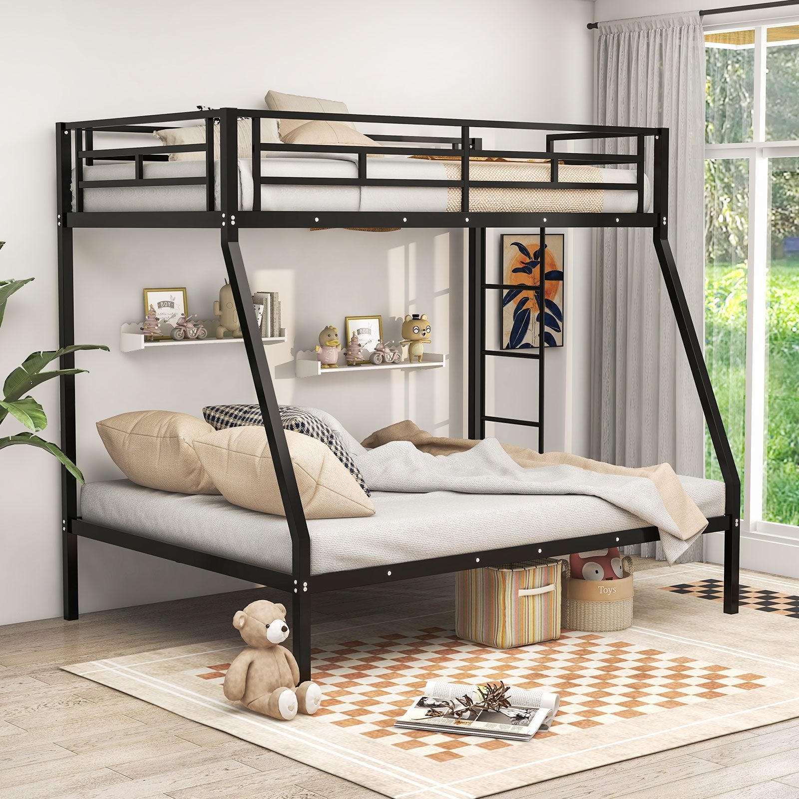 Space-saving Metal Slatted Bed Frame for Teens and Adults Noise-free No Box Spring Needed, Black Bunk Bed Frame   at Gallery Canada