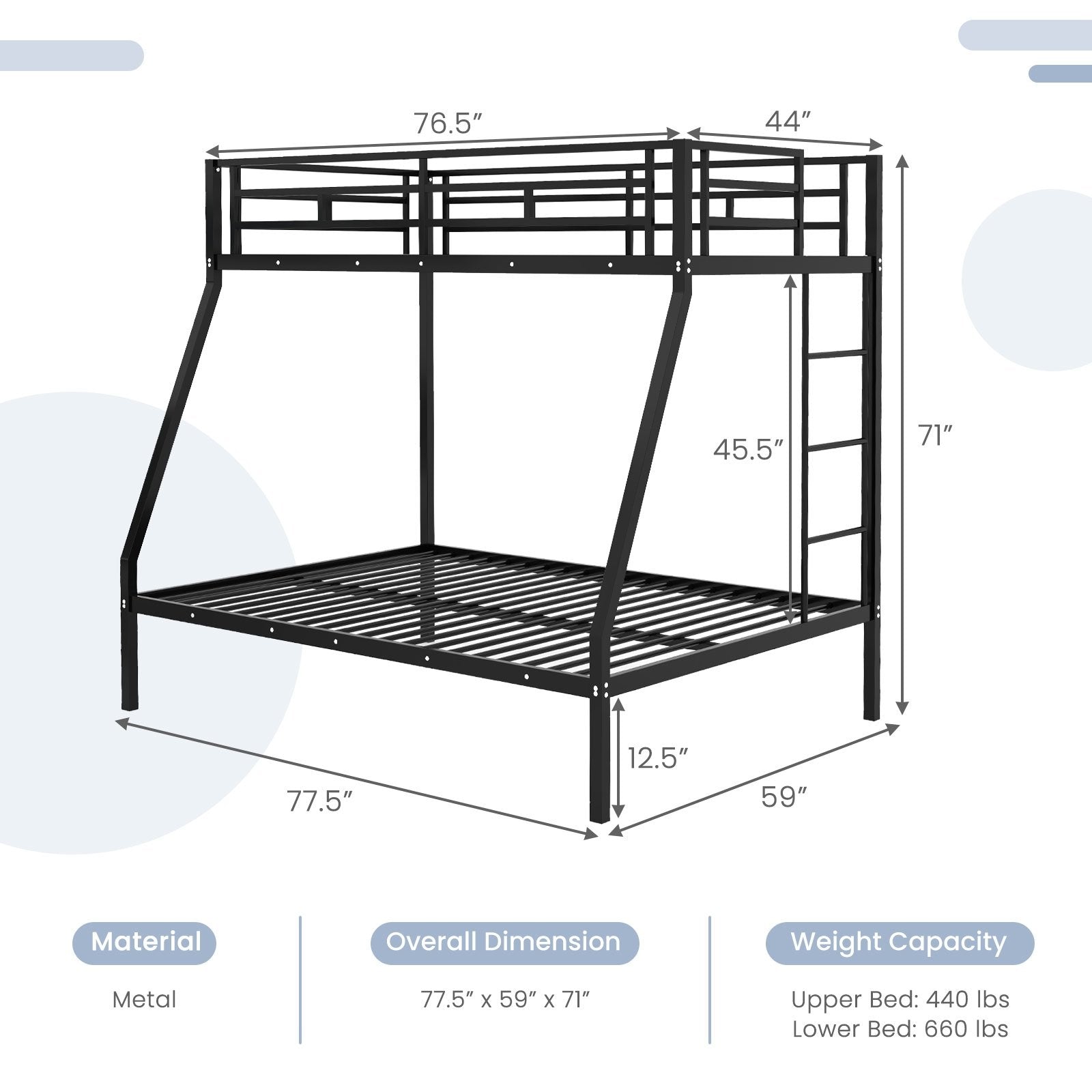 Space-saving Metal Slatted Bed Frame for Teens and Adults Noise-free No Box Spring Needed, Black Bunk Bed Frame   at Gallery Canada