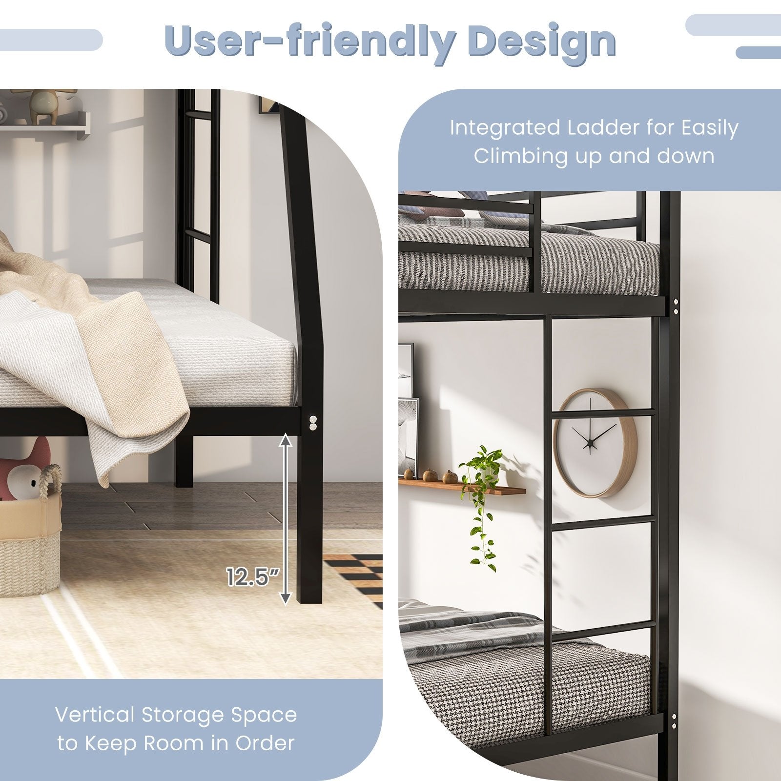 Space-saving Metal Slatted Bed Frame for Teens and Adults Noise-free No Box Spring Needed, Black Bunk Bed Frame   at Gallery Canada