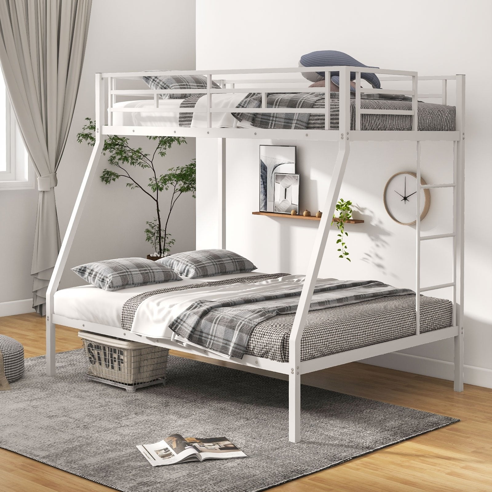 Space-saving Metal Slatted Bed Frame for Teens and Adults Noise-free No Box Spring Needed, White Bunk Bed Frame   at Gallery Canada