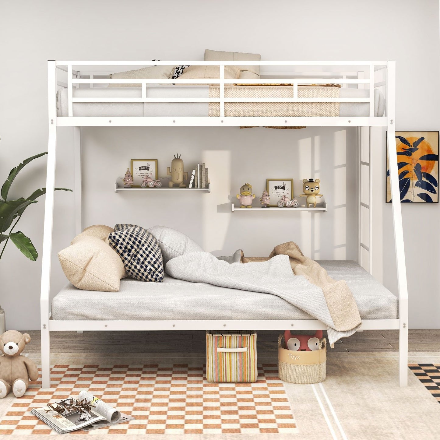 Space-saving Metal Slatted Bed Frame for Teens and Adults Noise-free No Box Spring Needed, White Bunk Bed Frame   at Gallery Canada