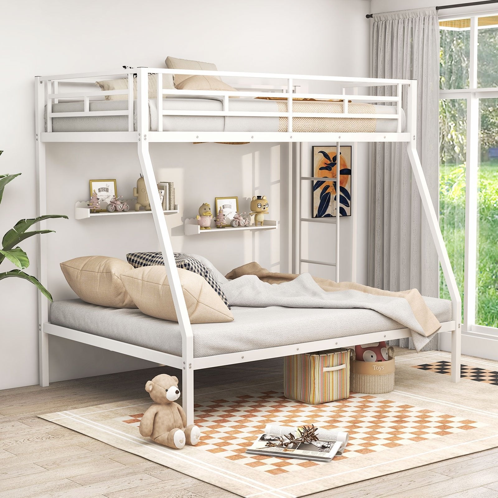 Space-saving Metal Slatted Bed Frame for Teens and Adults Noise-free No Box Spring Needed, White Bunk Bed Frame   at Gallery Canada