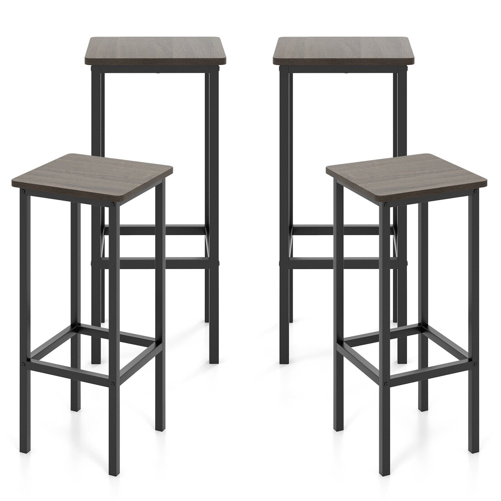 Set of 4 Bar Stool Set 26" Bar Chair with Metal Legs and Footrest, Gray Bar Stools   at Gallery Canada