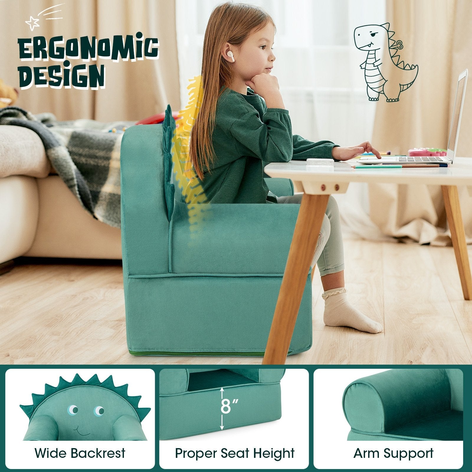 Original Kids Sofa with Armrest and Thick Cushion, Green Kids Chairs & Seating   at Gallery Canada