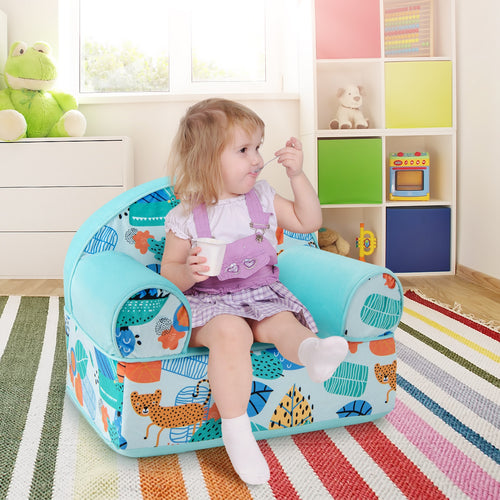 Kids Armchair with Plush Velvet Cover and Soft Sponge Filling, Blue