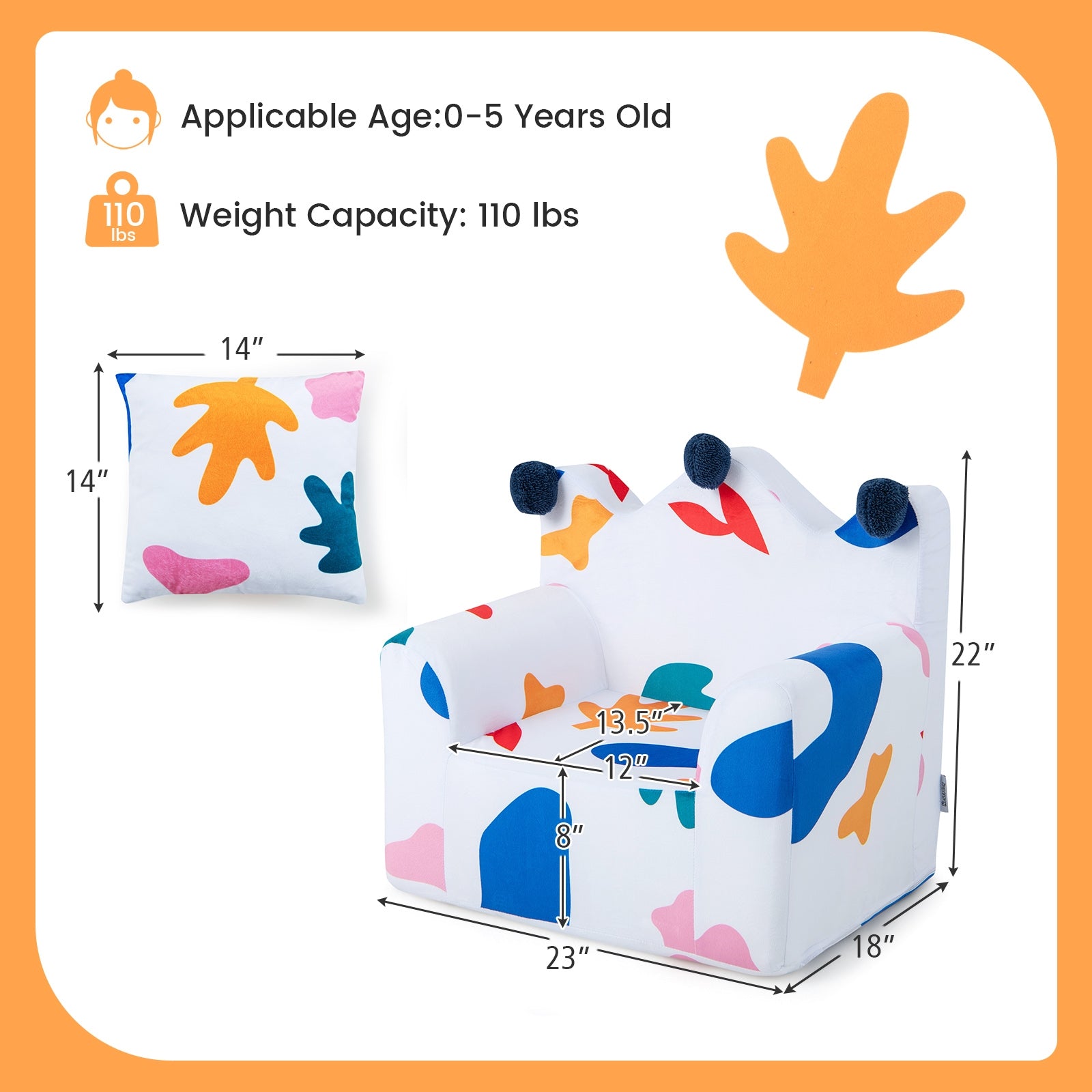High-density Padding Kids Sofa with Armrest and Extra Pilow, Multicolor Kids Chairs & Seating at Gallery Canada