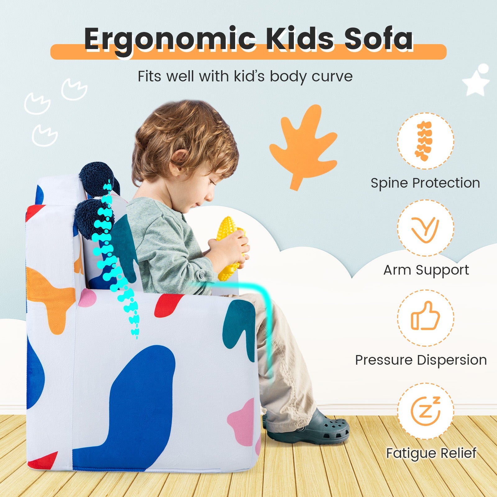 High-density Padding Kids Sofa with Armrest and Extra Pilow, Multicolor Kids Chairs & Seating at Gallery Canada