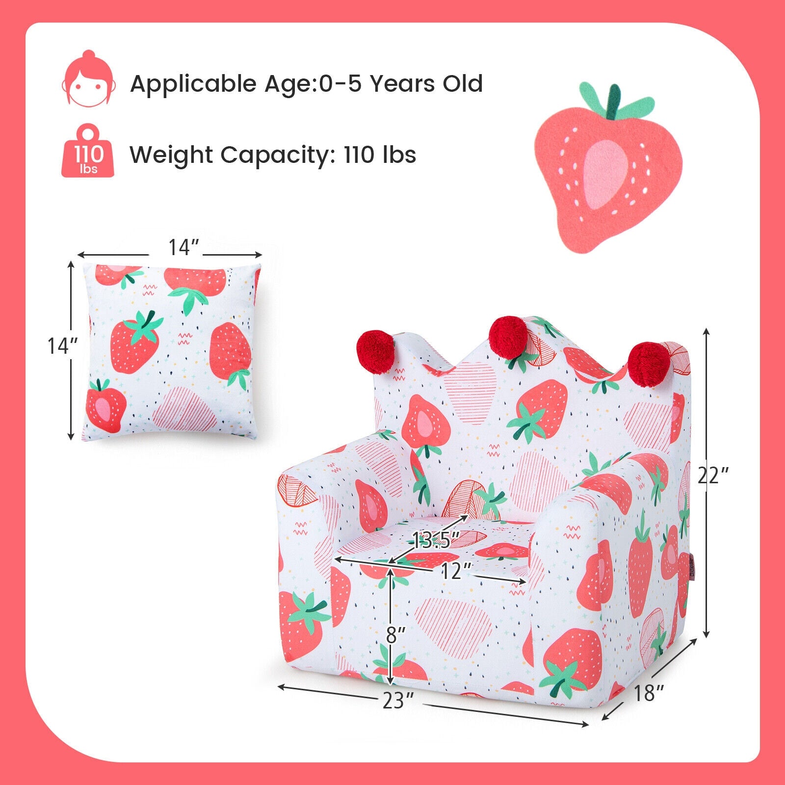 High-density Padding Kids Sofa with Armrest and Extra Pilow, Pink Kids Chairs & Seating at Gallery Canada