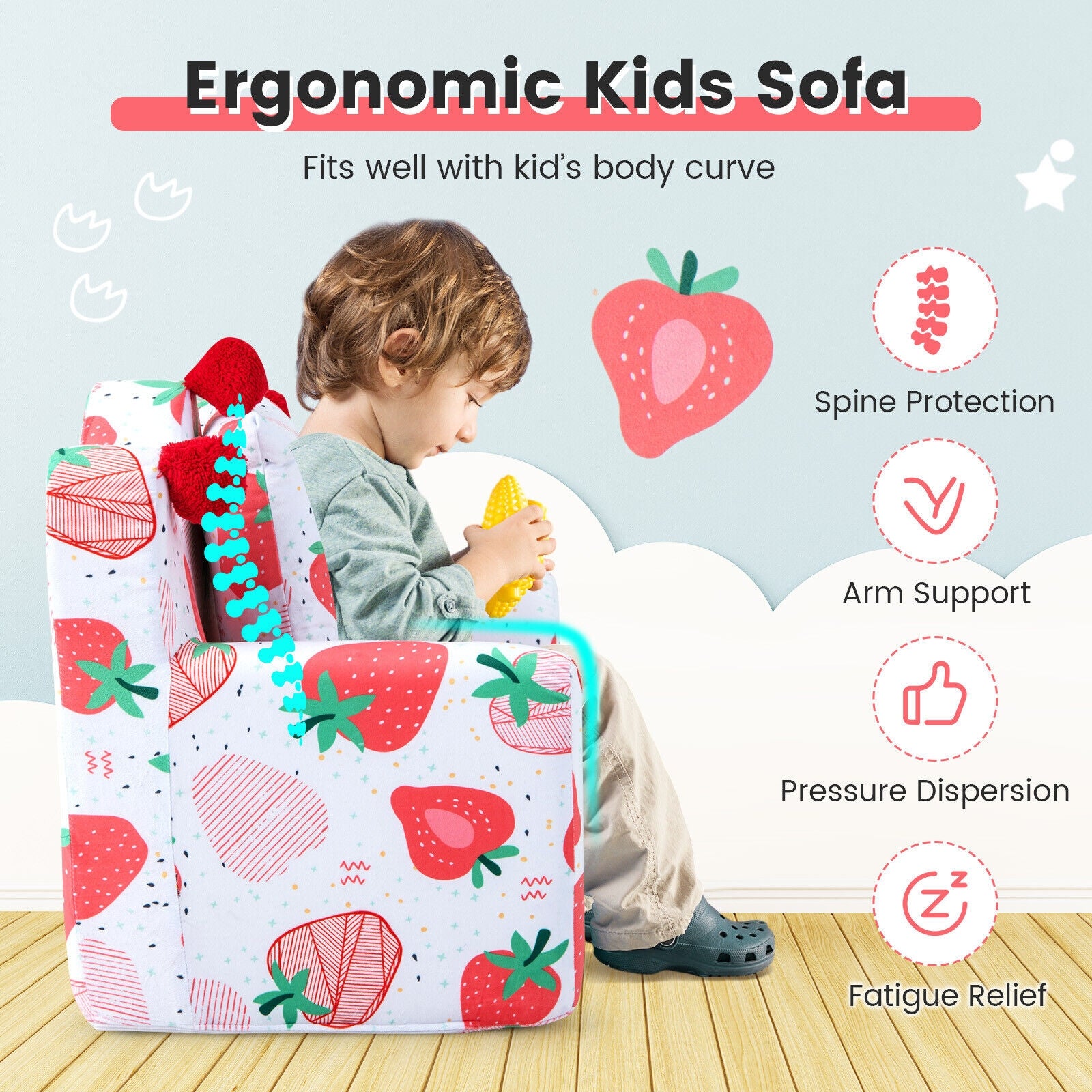 High-density Padding Kids Sofa with Armrest and Extra Pilow, Pink Kids Chairs & Seating at Gallery Canada